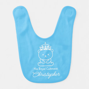 Personalized His Royal Cuteness Blue Prince Bear Baby Bib