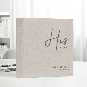 Personalized His Vows Linen Fabric Wedding Book 3 Ring Binder