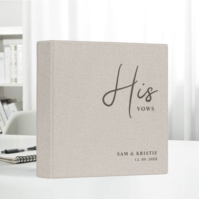 Personalized His Vows Linen Fabric Wedding Book 3 Ring Binder (Creator Uploaded)