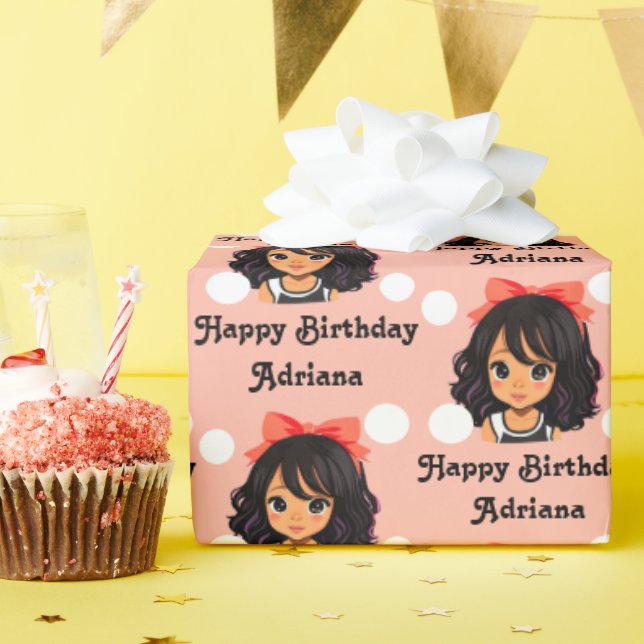 Personalized Hispanic Girl Birthday Wrapping Paper (Birthday Party)
