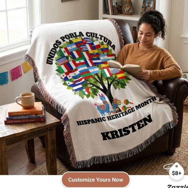 Personalized Hispanic Heritage Month tree flag Throw Blanket (Creator Uploaded)