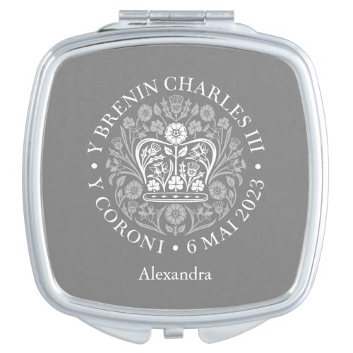 Personalized HM King Charles Welsh Coronation Logo Compact Mirror