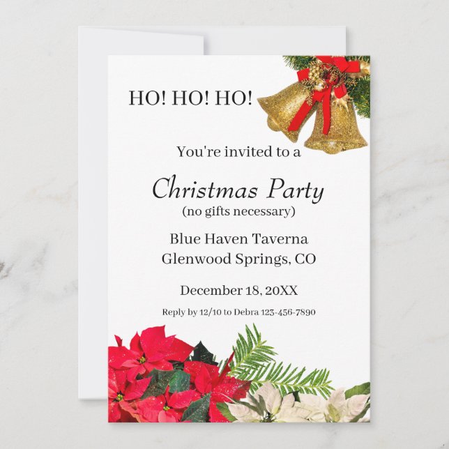 Personalized HO! HO! HO! Christmas Party Invite (Front)