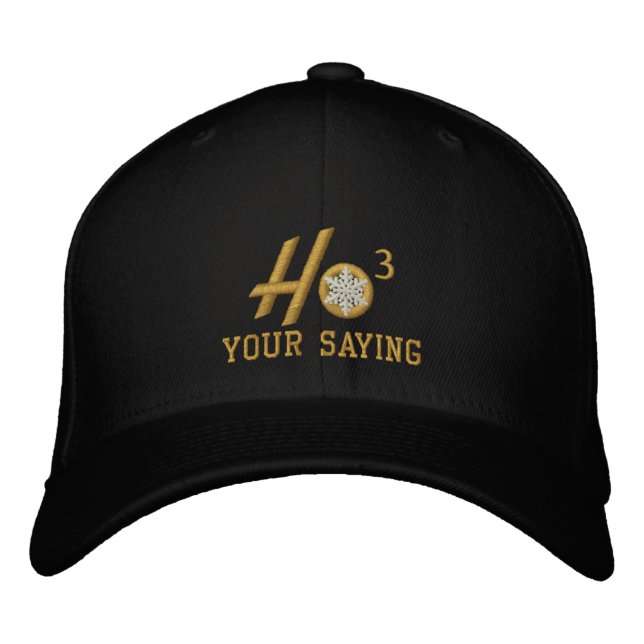 Personalized Ho Ho Ho Snowflake Golden Embroidered Baseball Hat (Front)