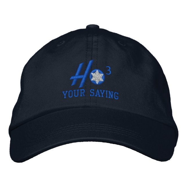 Personalized Ho Ho Ho Snowflake in Blue Embroidered Baseball Hat (Front)