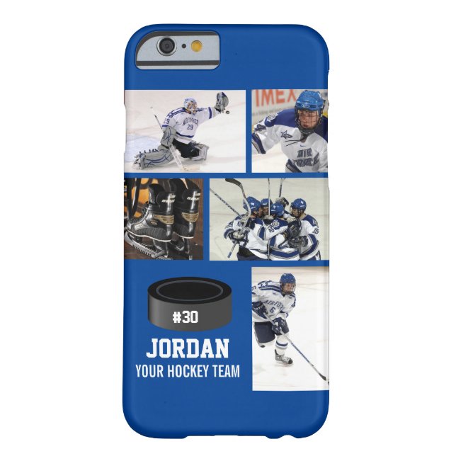 Personalized Hockey 5 Photo Collage Name Team # Case-Mate iPhone Case (Back)