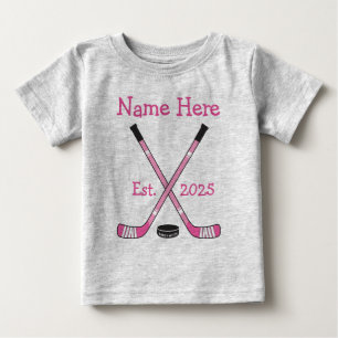 Personalized Hockey Baby Girl Name Year Born Pink Baby T-Shirt