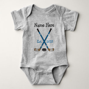Personalized Hockey Baby Name Birth Year Born Blue Bodysuit