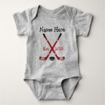 Personalized Hockey Baby Name Birth Year Born Red Baby Bodysuit at Zazzle