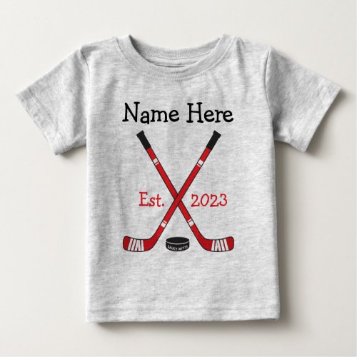 Personalized Hockey Baby Name Birth Year Born Red Baby T_Shirt