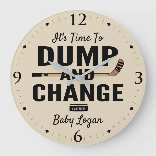 Personalized Hockey Baby Name Dump and Change Large Clock (Front)