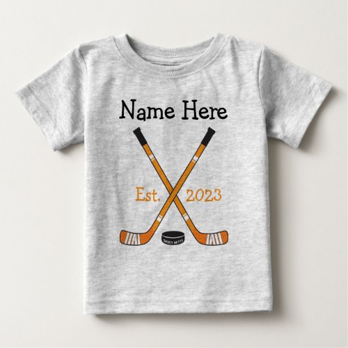 Personalized Hockey Baby Name Year Born Orange Baby T_Shirt