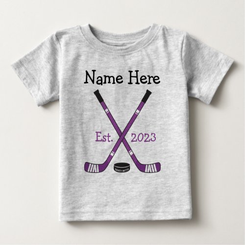 Personalized Hockey Baby Name Year Born Purple Baby T_Shirt