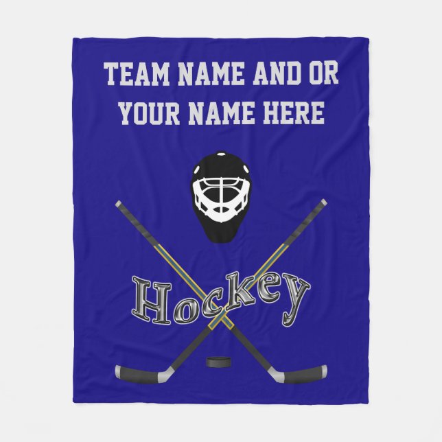 Personalized Hockey Blanket, Your TEXT and COLORS (Front)