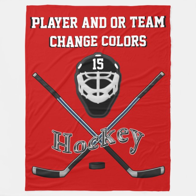 Personalized HOCKEY Blanket, Your TEXT and COLORS (Front)