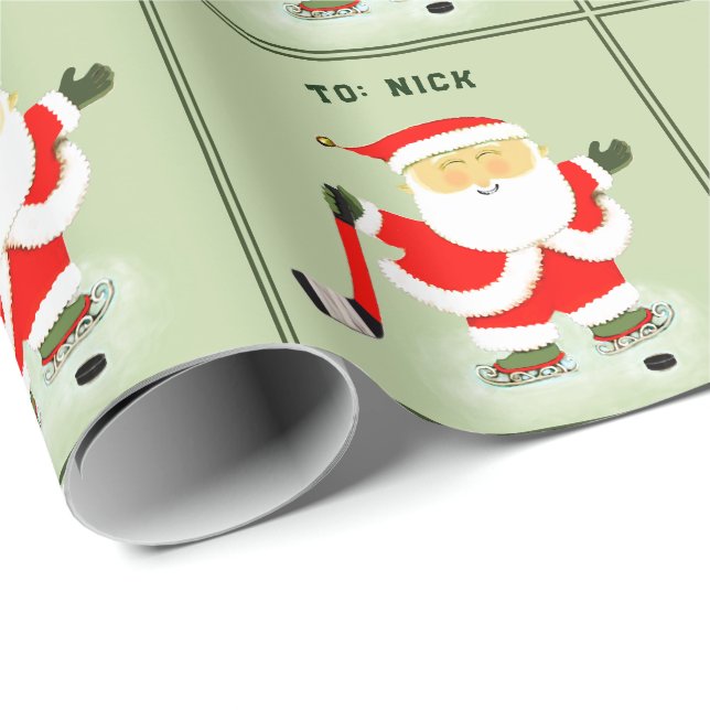 Personalized Hockey Christmas Wrapping Paper (Roll Corner)