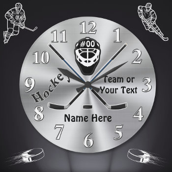 Personalized Hockey Clock  Great Hockey Team Gifts Large Clock by LittleLindaPinda at Zazzle