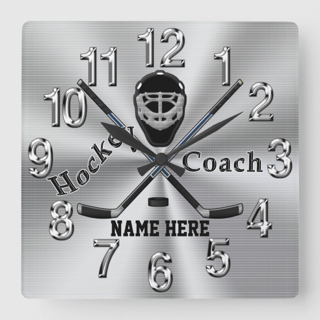 Personalized Hockey Coach Gifts with Name or Text Square Wall Clock (Front)