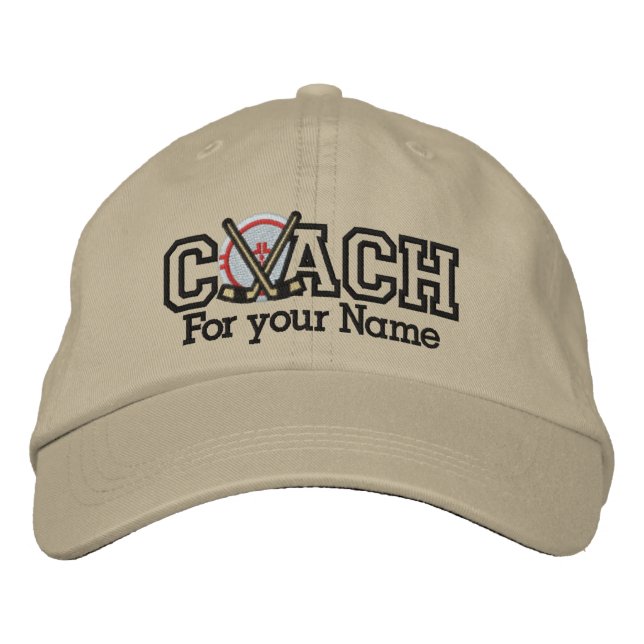 Personalized Hockey Coach with your name Embroidered Baseball Cap (Front)