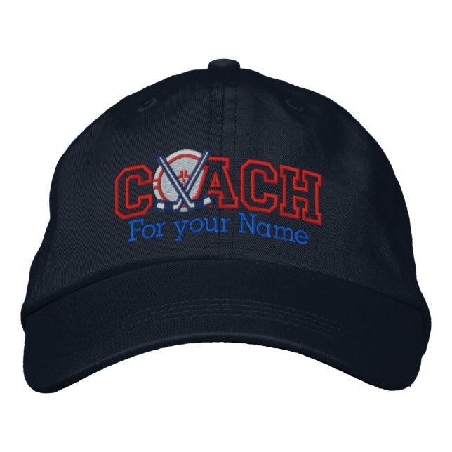 Personalized Hockey Coach with your name Embroidered Baseball Hat (Front)