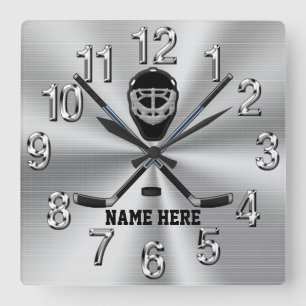 Personalized, Hockey Gift Ideas for Boys, Hockey Square Wall Clock