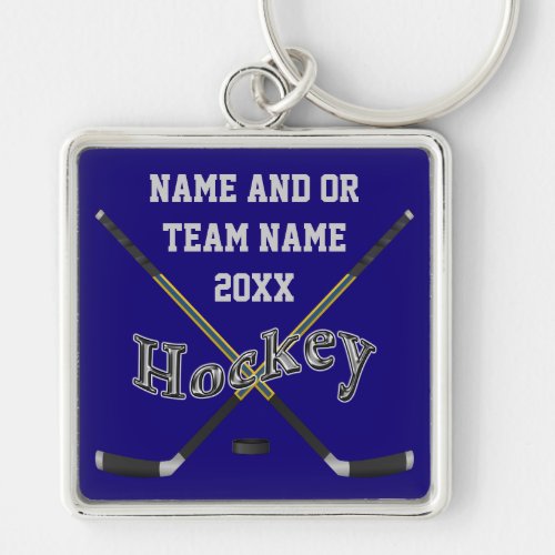 Personalized Hockey Gifts in Your Colors and Text Keychain