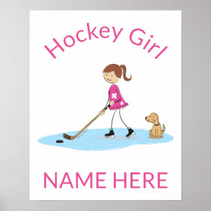 Personalized Hockey Girl Cartoon Name Poster