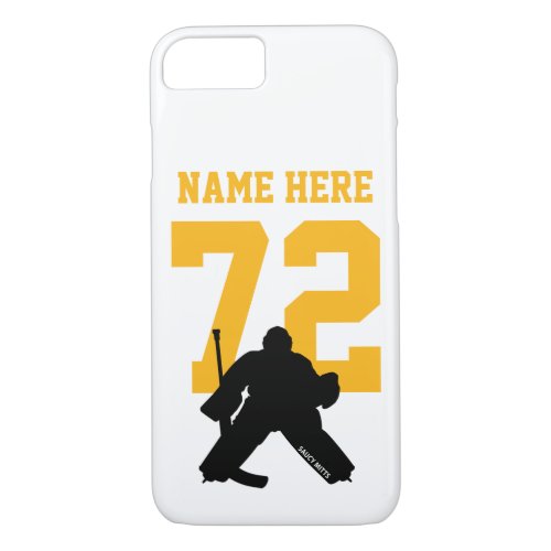 Personalized Hockey Goalie Name Number Black Gold iPhone 87 Case
