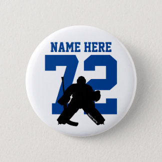 Personalized Hockey Goalie Name Number Blue flare Button