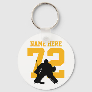 Personalized Hockey Goalie Name Number gold black Keychain