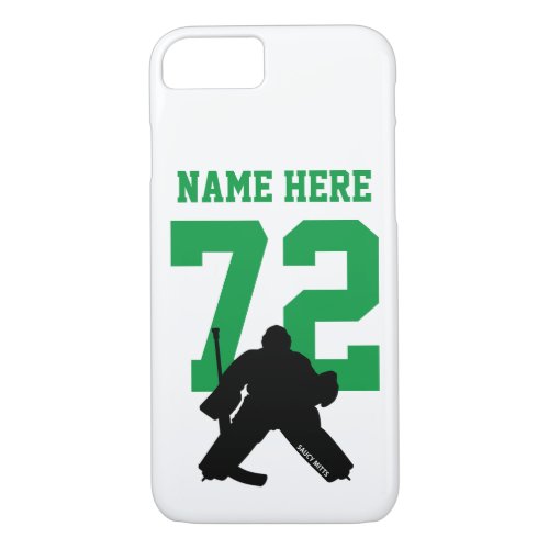 Personalized Hockey Goalie Name Number Green iPhone 87 Case