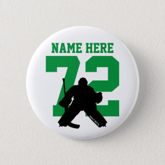 Personalized Hockey Goalie Name Number green flare Button
