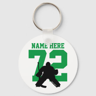Personalized Hockey Goalie Name Number green Keychain