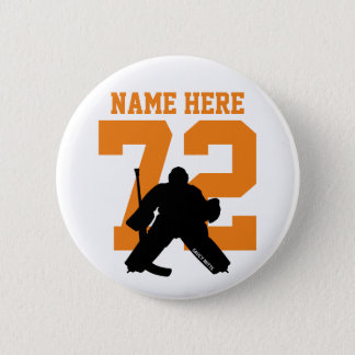 Personalized Hockey Goalie Name Number Orange Button