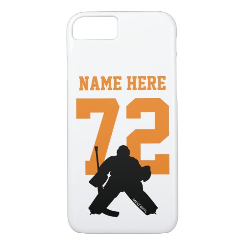 Personalized Hockey Goalie Name Number Orange iPhone 87 Case