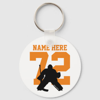 Personalized Hockey Goalie Name Number orange Keychain