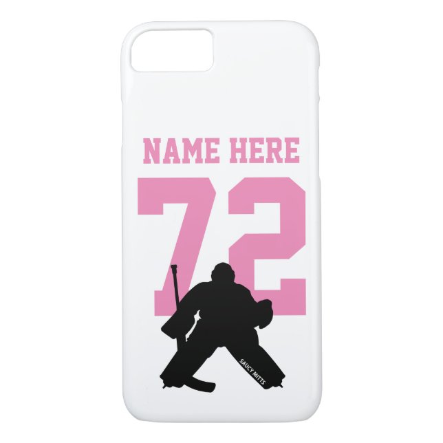 Personalized Hockey Goalie Name Number Pink Case-Mate iPhone Case (Back)