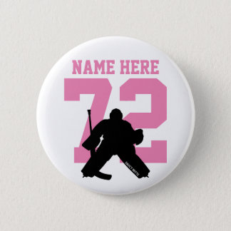 Personalized Hockey Goalie Name Number Pink flare Button