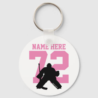 Personalized Hockey Goalie Name Number Pink Keychain