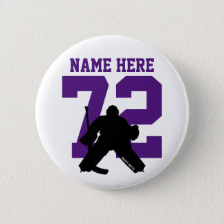 Personalized Hockey Goalie Name Number purple Button