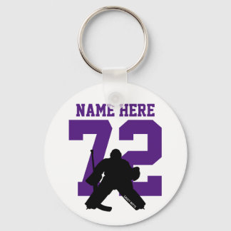 Personalized Hockey Goalie Name Number purple Keychain