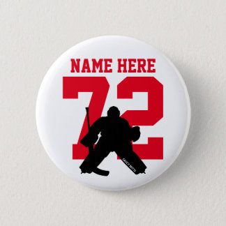 Personalized Hockey Goalie Name Number Red flare Button