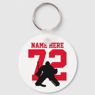 Personalized Hockey Goalie Name Number red Keychain