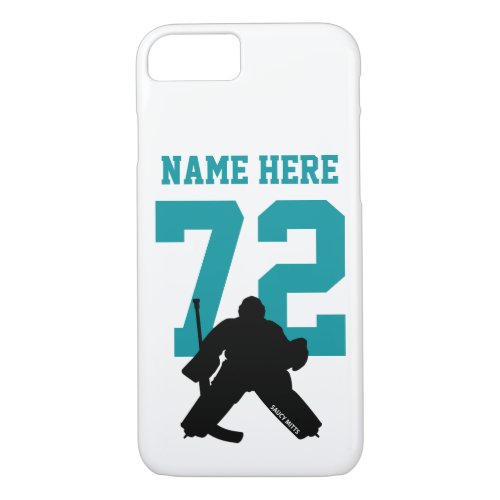 Personalized Hockey Goalie Name Number Shark Teal iPhone 87 Case