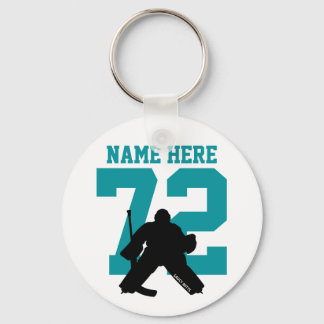 Personalized Hockey Goalie Name Number shark teal Keychain