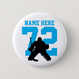Personalized Hockey Goalie Name Number Turquoise Button