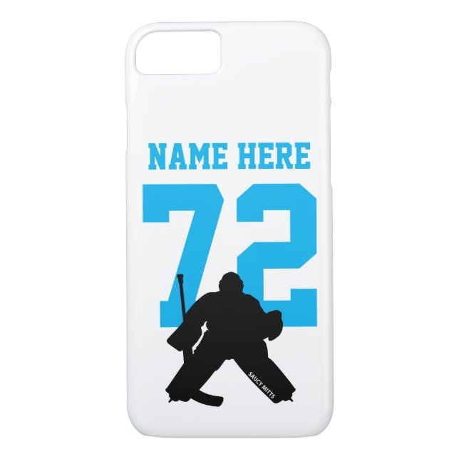 Personalized Hockey Goalie Name Number Turquoise Case-Mate iPhone Case (Back)
