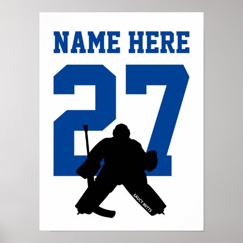 Personalized Hockey Goalie Player Number Blue Poster