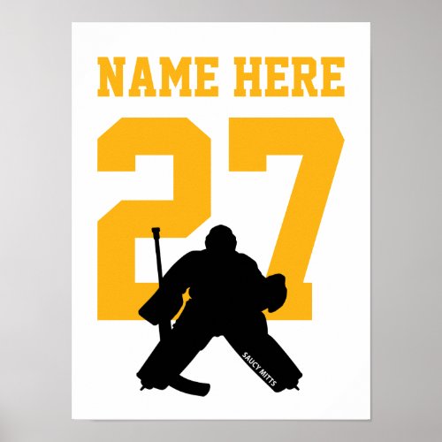 Personalized Hockey Goalie Player Number Gold Poster