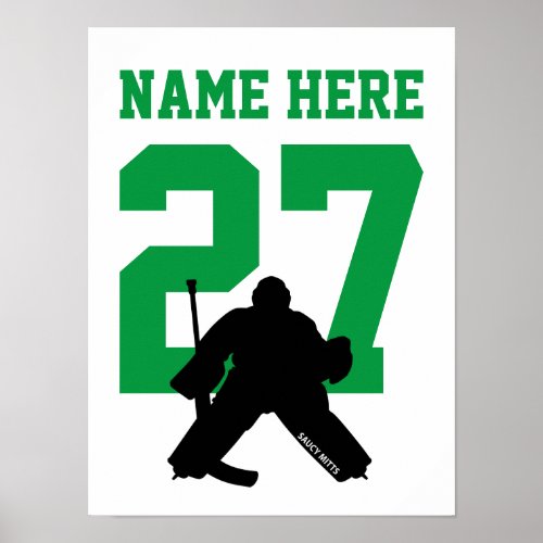 Personalized Hockey Goalie Player Number Green Poster